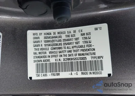 2012 Honda Cr-V Ex from USA, damaged, VIN 3CZRM3H52CG703025